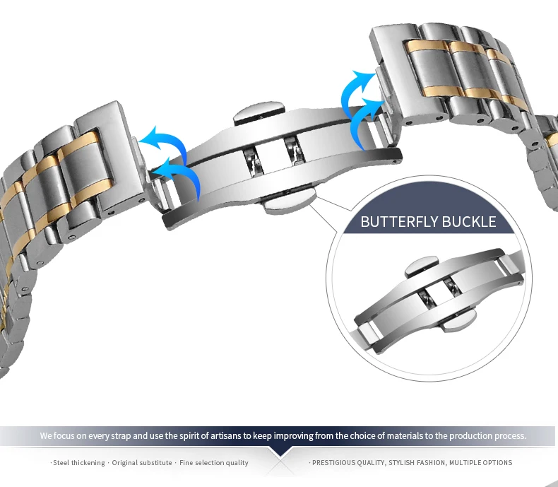 WLISTH, вакуумное покрытие, Стальные Ремешки для наручных часов для мужчин и женщин, 316, стальной ремешок для часов, 12 мм~ 24 мм, Бабочка, пряжка, стальной ремешок, аксессуары для часов