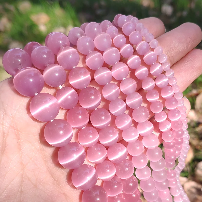 

4/6/8/10/12mm AAA Pink Smooth Cat Eye Beads Stone Beads For DIY Bracelet Jewelry Making Opal Beads 15''