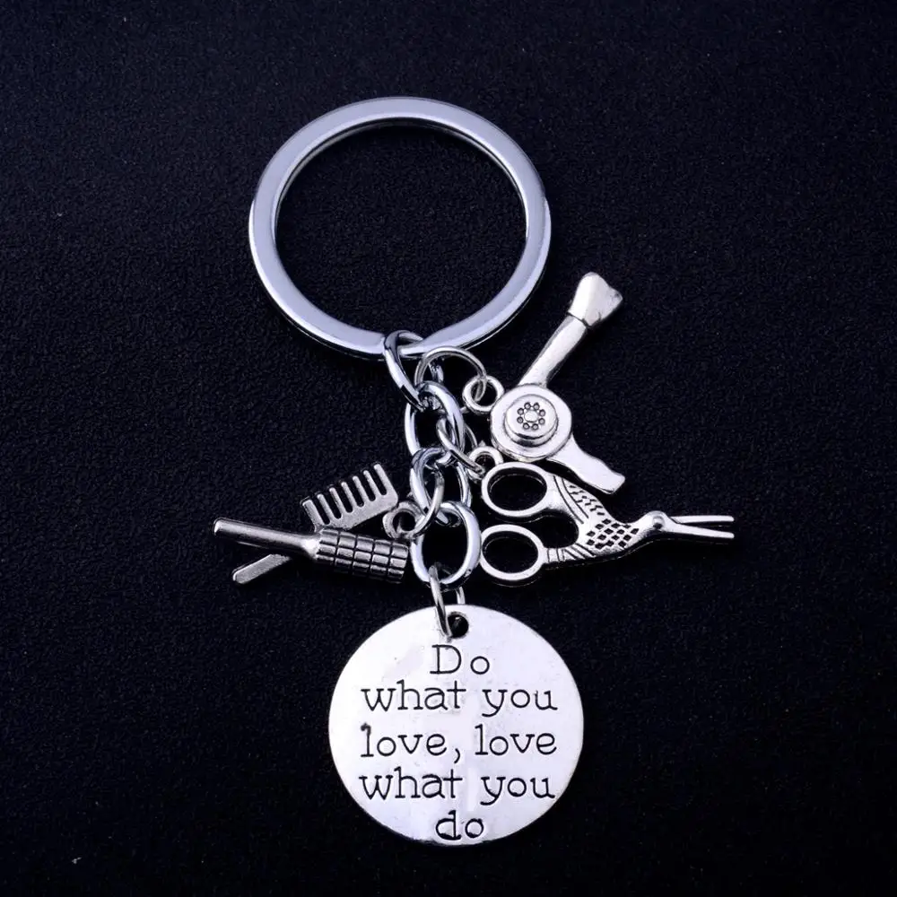 12PC Barber Gift Hairstylist Keychains Comb Hair Dryer Scissors Key Chain Alloy Silver Color Keyrings Women Men Jewelry Ring | Украшения и