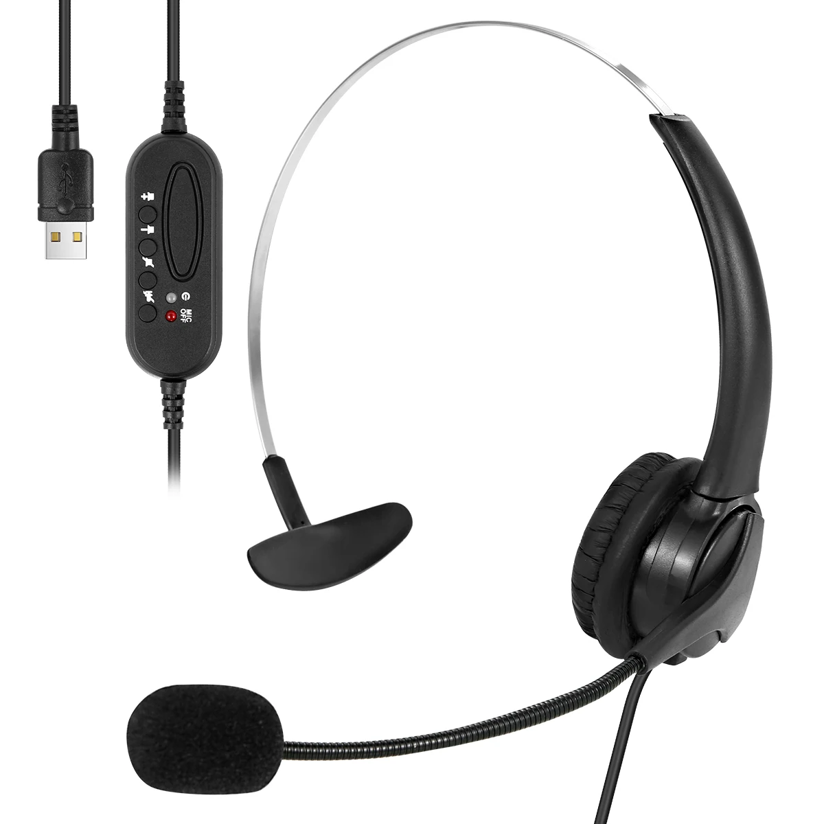32 Ohm Universal USB plug On Ear Headphone Wired Headset Earphone with Noise Concealing Mic for Laptop Desktop Corded Telephone
