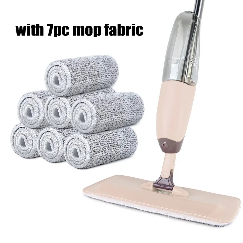 Kaki-7PC cloth Распылительная швабра с распылителем деревянный пол керамическая плитка Автоматическая плоская Швабра очиститель пола для дома инструмент для уборки дома со шваброй - Цвет: Kaki-7PC cloth