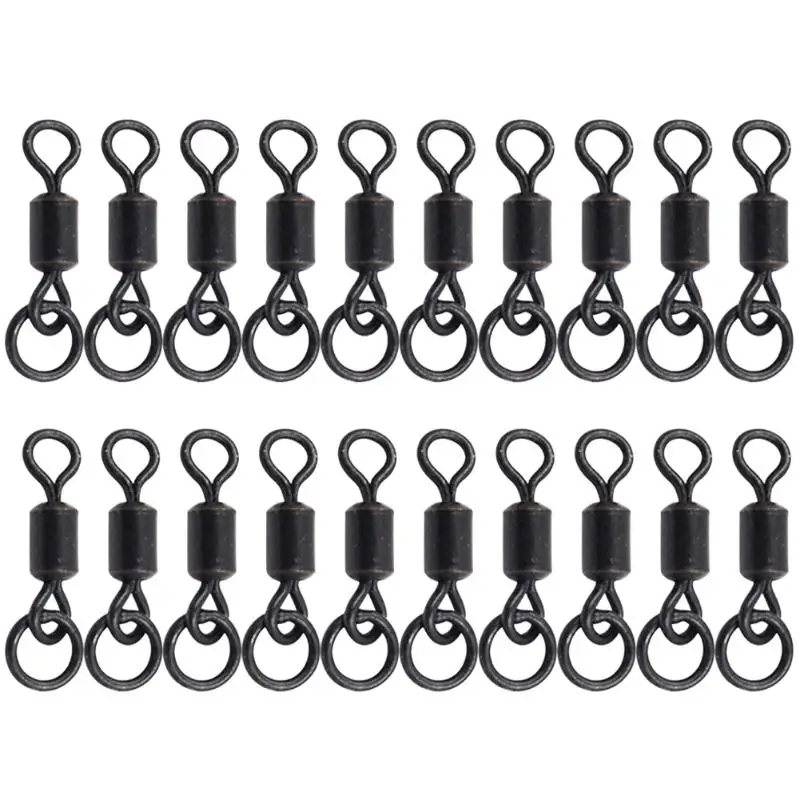 

20pcs Steel Angling Fishing Hook Black Character Ring Plus Circle Micro Swivel with Rings for Carp Fishing Tackle Accessory