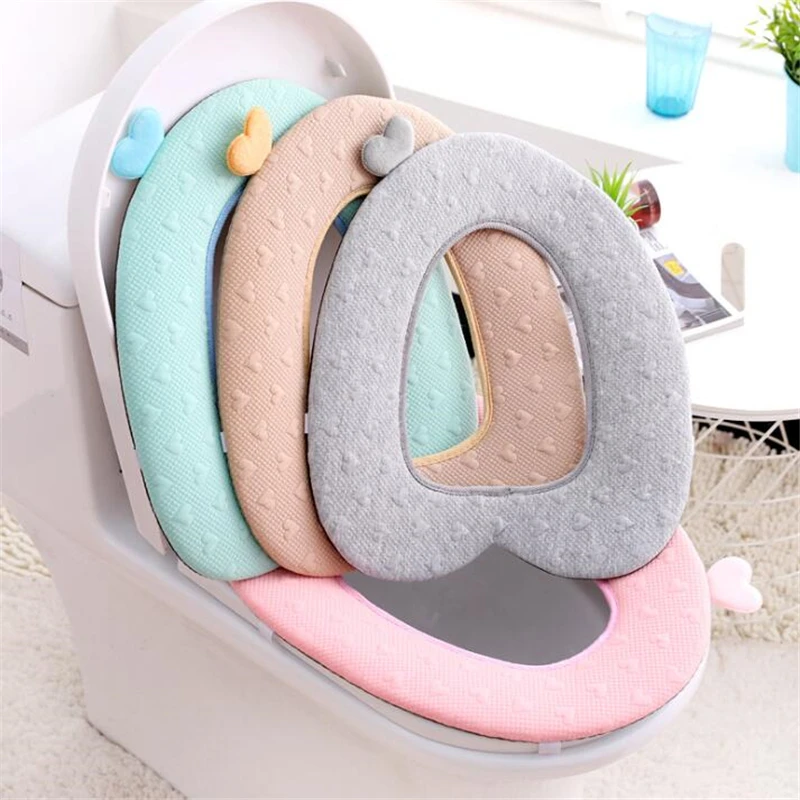 

Warm Soft Toilet Cover Seat Lid Pad Handle Zipper Type Cartoon Style Toilet Seat Cover Mat Bathroom Accessories Cotton Linter