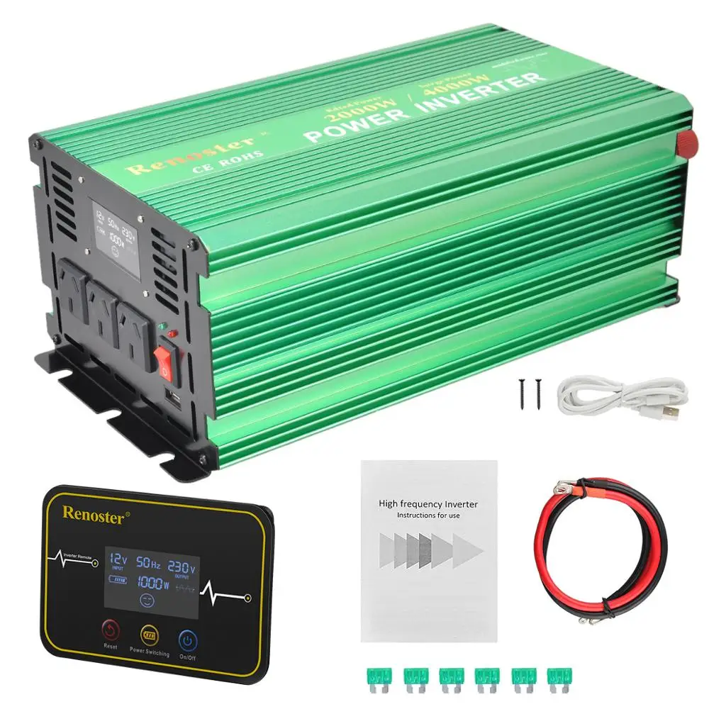 

Renoster 2000W Modified sine wave inverter wireless power converter lcd 12v 220v with remote control for camping van car display