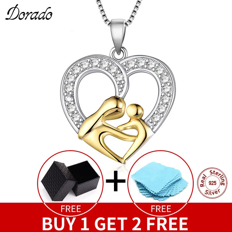 

Dorado Genuine 925 Sterling Silver Women Necklaces Pendants with Heart Mom & Baby Best Charm Jewelry Gift for Mom Mother