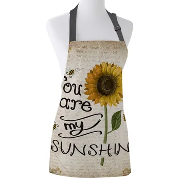 

Rural Wind Sunflower Bee Retro Old Newspaper Print Apron Print Unisex Kitchen Bib with Adjustable Neck for Cooking Gardening