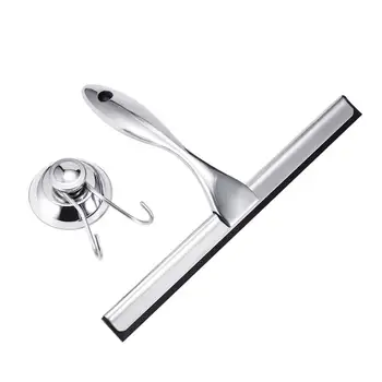 

Hot Car Cleaning Squeegee 2 In 1 Stainless Steel Bathroom Shower Squeegee Handle With Hole With Matching Suction Cup Hook Holder