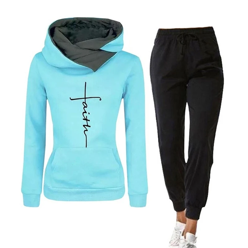 

Spring Autumn Tracksuit Women Print Hooded Pullover Hoodies and Elastic Waist Sports Pants Casual Outfits Suit Female Clothes