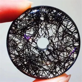 

Real Natural Black Rutilated Quartz Pendant Peace Buckle For Women Man 36x9mm Round Donut Beads Crystal Wealth Gemstone AAAAA