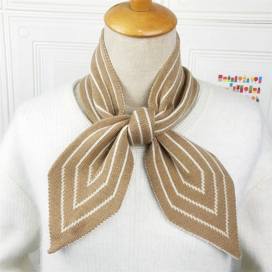 Вязаный шарф дизайн полосатый роскошный брендовый шарф женский зимний теплый шарф длинный узкий маленький шарф женский шейный платок шарфы - Цвет: 1