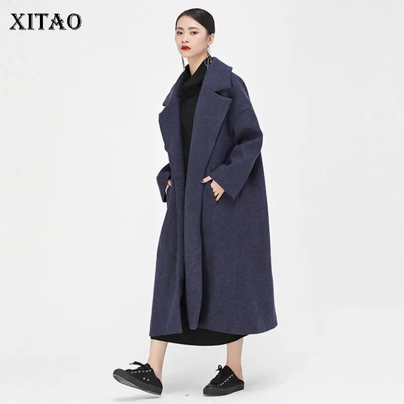 

XITAO Long Vintage Blends Women Fashion Original Independent Design Elegant 2019 Autumn Single Button Minority Blends GCC2413
