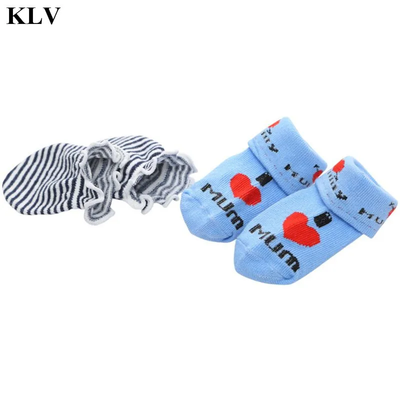 KLV, 1 комплект, детские спортивные перчатки для маленьких мальчиков, хлопковые полосатые носки и перчатки с рисунком для новорожденных