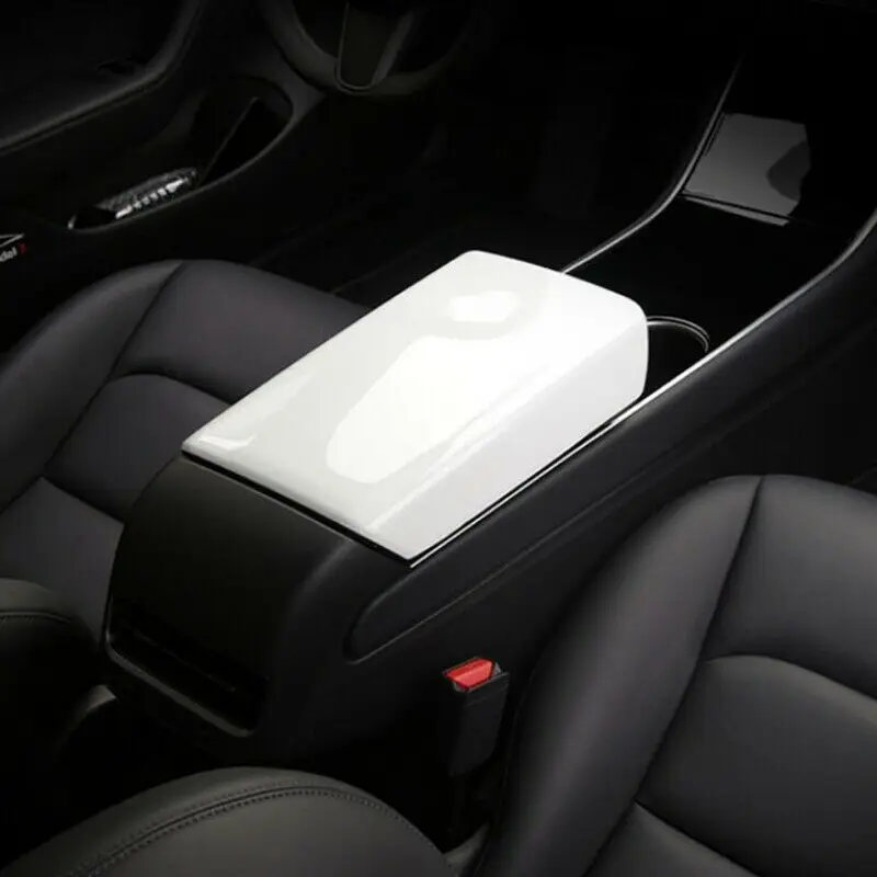 

White Interior Car Center Storage Armrest Cover Trim For Tesla Model 3 18 ,19