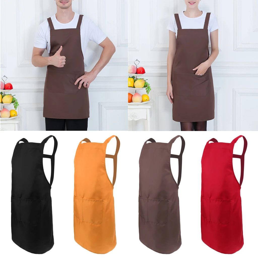 Unisex Cooking Kitchen Restaurant Bib Apron Dress 76*68cm Muti-color Pocket
