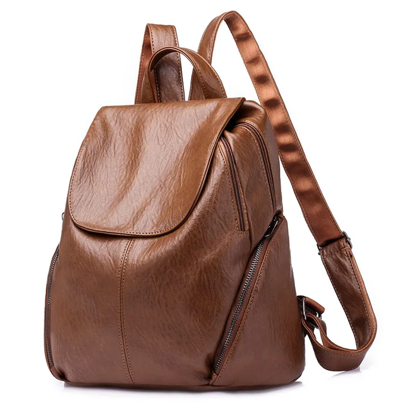 

College Style Retro Casual Backpack Women's 2019 New Style Versatile Soft Leather-Style Multi-Purpose STUDENT'S Backpack Fashion