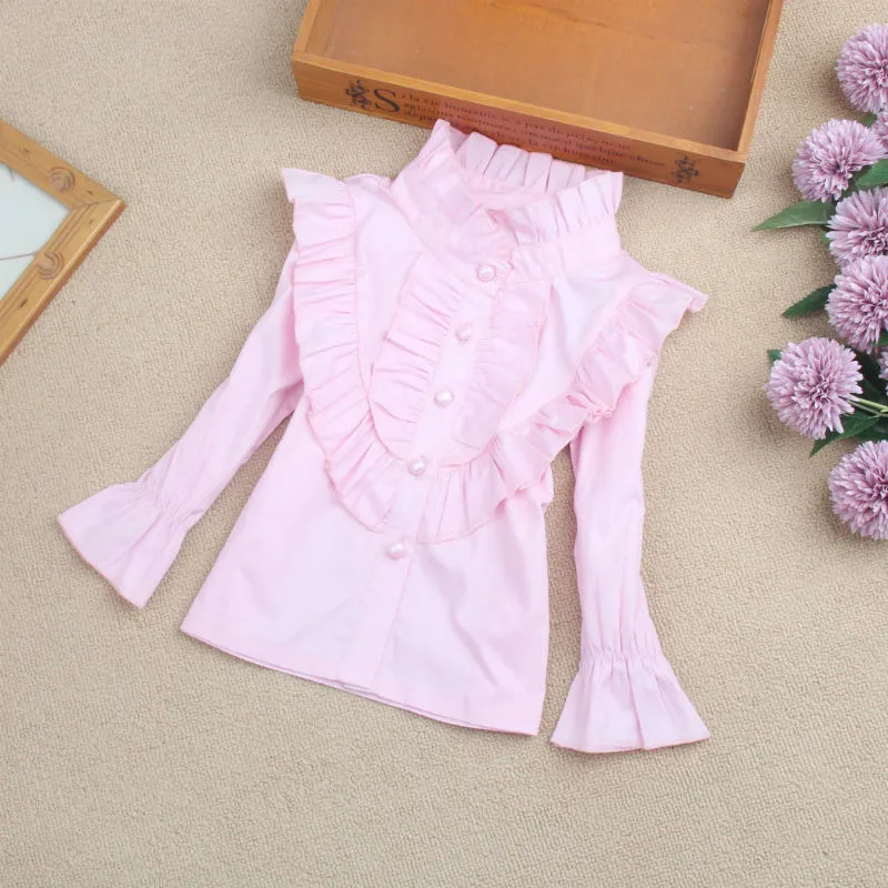 2020 Spring Girls Long Sleeved Blouse Fashion Kids Blouses and Shirts for Girls Teen School Clothing Solid Tees 2-16Y  AA3846
