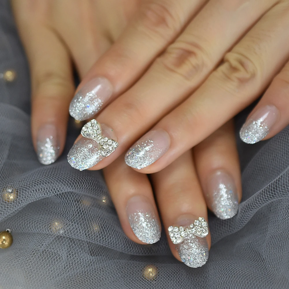 Get Glamorous with White and Silver Glitter Ombre Nails Sparkle and