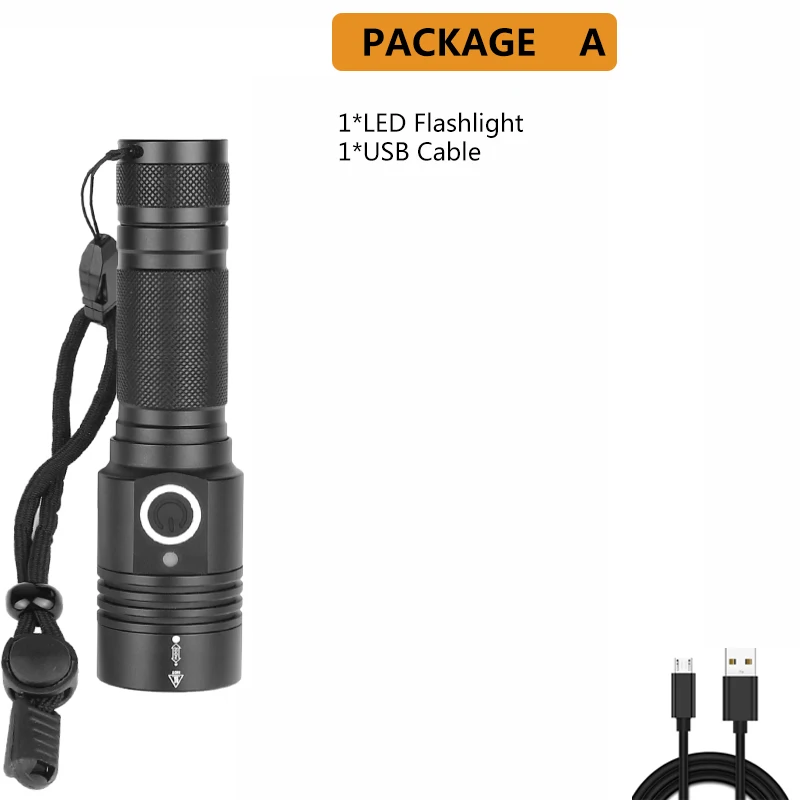 XHP50.2 светодиодный фонарик Ультра мощный тактический фонарь с подзарядкой от USB, магнитная лампа, яркий фонарь с батареей 18650 - Испускаемый цвет: Package  A