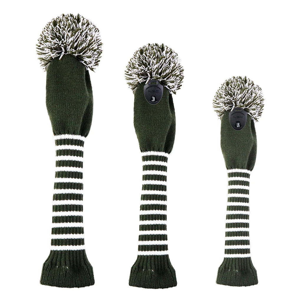 3pcs Golf Club Knit Headcover Set Pom Pom Sock Covers 1 3 UT Head Covers Set