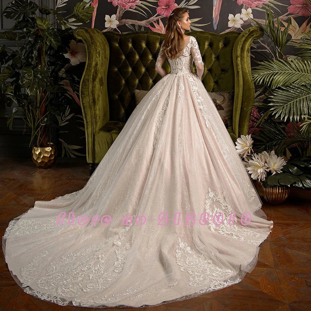 Gorgeous Shiny Ball Gown Wedding Dresses Vestido De Casamento Beading Appliques Long Sleeve Wedding Dress Mariage
