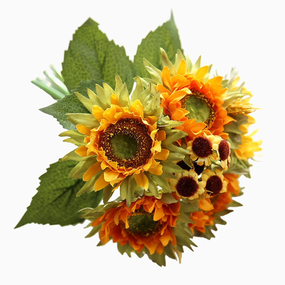Осеннее украшение 5 голов жёлтый Подсолнух шелк искусственный букет цветов для украшения дома офисный праздничный садовый Декор 4