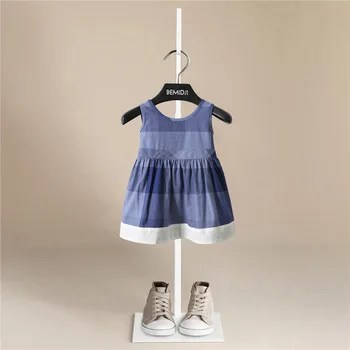 

Summer Girls Plaid Simple Cotton Dress Button Bow Western Holiday Sleeveless Ruffles Sweet Children Clothes