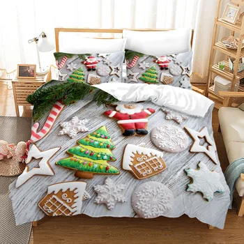 

Christmas Cartoon 3D 240×220 Duvet Cover Set With Pillowcase,King Size 260×229 Quilt Cover,White Snowflake Pattern Blanket Cover