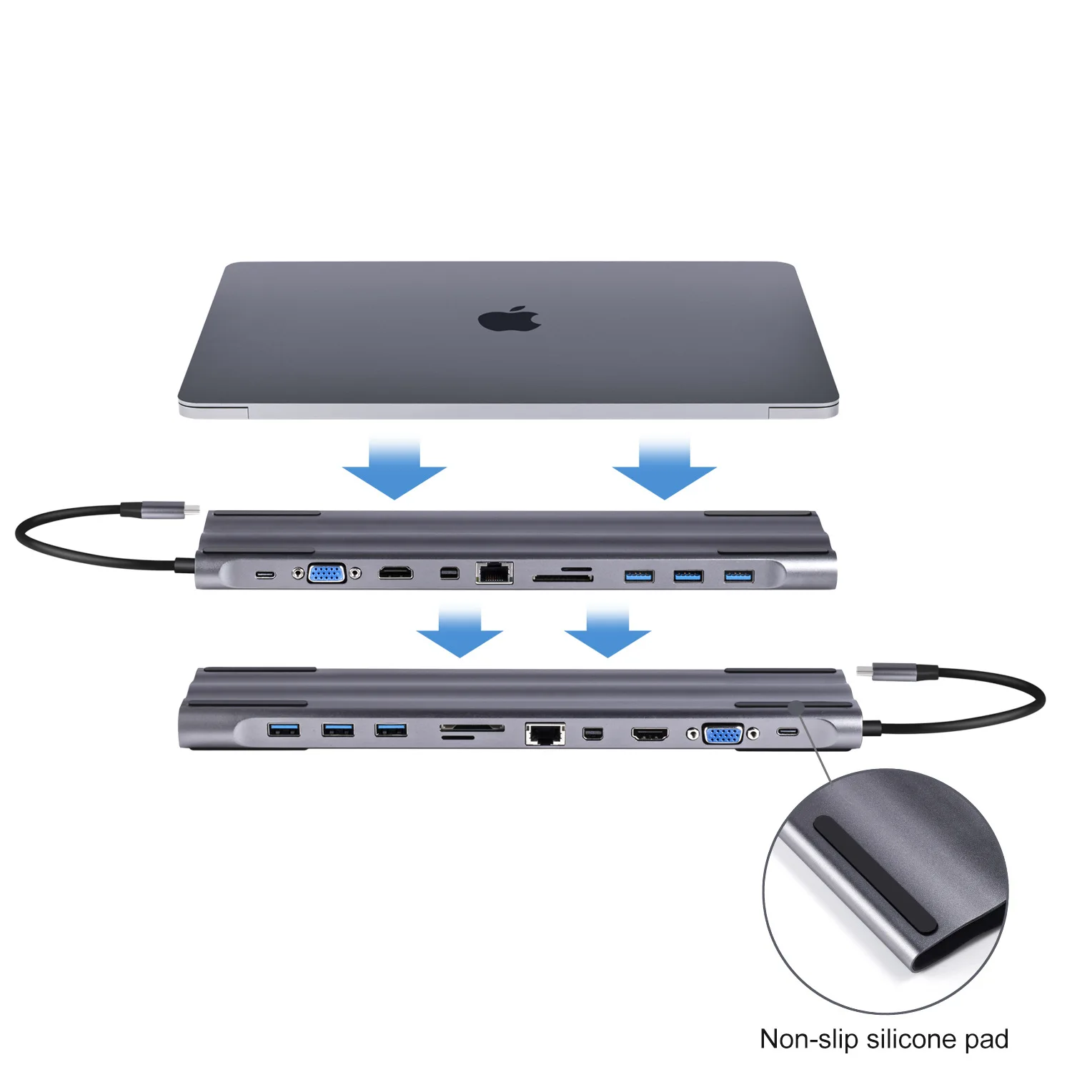  10/11 en 1 USB C HUB Multi función Dock para MacBook de tipo C a HDMI VGA 35 AUX USB 30 RJ45 de car