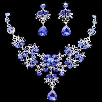 KMVEXO Multiple Colors Water Drop Wedding Bridal Formal Party Prom Jewelry Sets Crystal Rhinestone Brides Necklace Earrings Sets