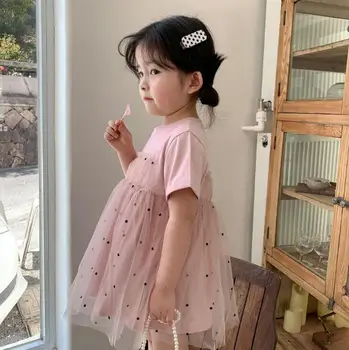 

2020 New Style Girls Patchwork Dress Cotton Mesh Fashion Summer Girls Dresses 1-6t PY982