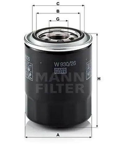 Фильтр масляный H120 D94 M26x1.5 1BAR \Hyundai HD H1 Porter, KIA