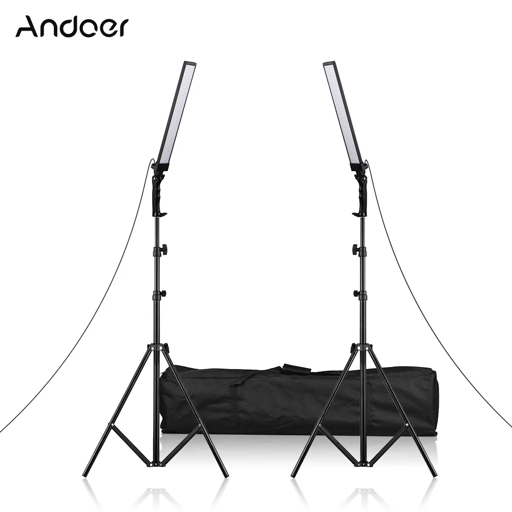 

2 Sets Andoer 60cm Handheld LED Lighting Kit 24W LED Video Light Fill-in Light 5500K w/ Light Stand for Video Still Life Wedding