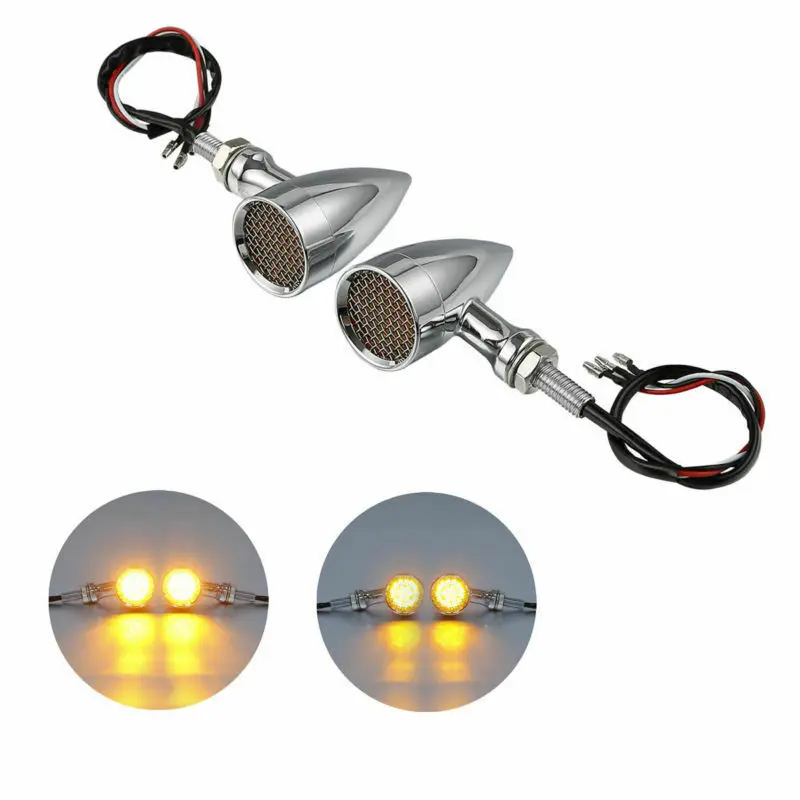 Chrome Amber light Мотоциклетный сетчатый светодиодный стоп-светильник 10 мм для Harley Sportster XL883 XL1200 Chopper Bobber Кафе Racer - Цвет: Chrome Amber light