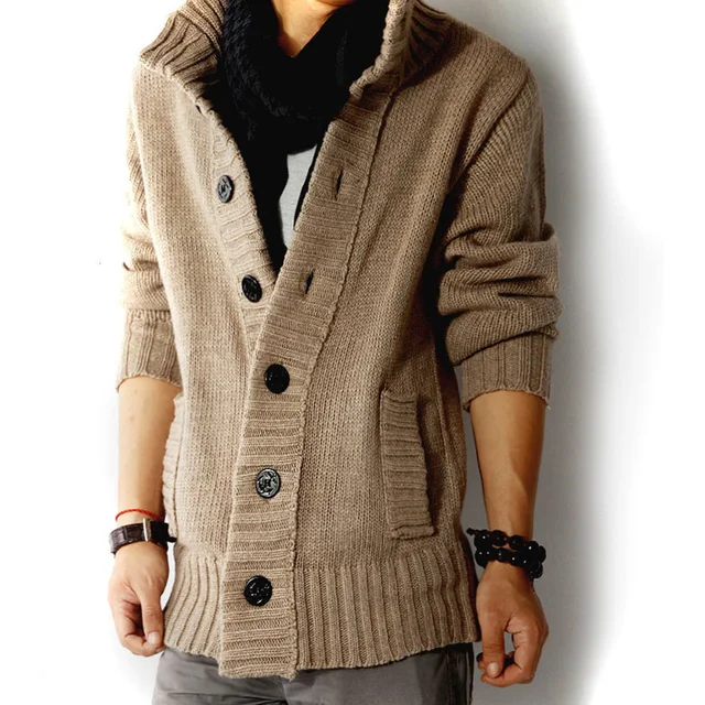 Cárdigan de Punto Hombre Suéter Grueso con Botones Chaqueta de Punto con  Cuello de Chal Cálido Manga Larga Prendas de Punto Abrigo de Suéter de  Punto Invierno Rebecas Hombre Casual Jersey Caqui