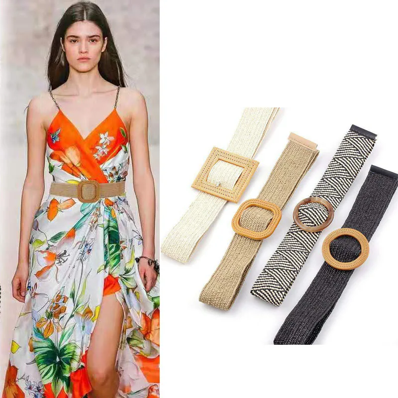 Colle Store, тканые ремни для женщин, модная круглая пряжка, пояс, повседневное украшение, эластичный пояс, соломенный