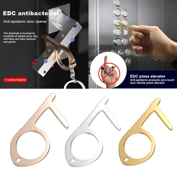 

3Pcs Portable Door Opener Contactless EDC Door Opener Door Handle Key Metal Door Opener Press Elevator Tool Gold Pink Silver