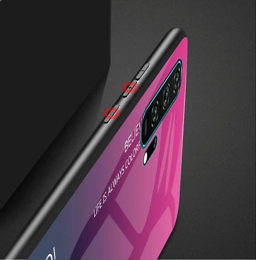 Градиент Стекло Крышка для huawei Honor 20 20i 10i 10 9 8 Lite Защитный чехол для Honor 9X 8X 8A 8C 8S 7A 7C Y9 Y7 Y6 мягкие границы
