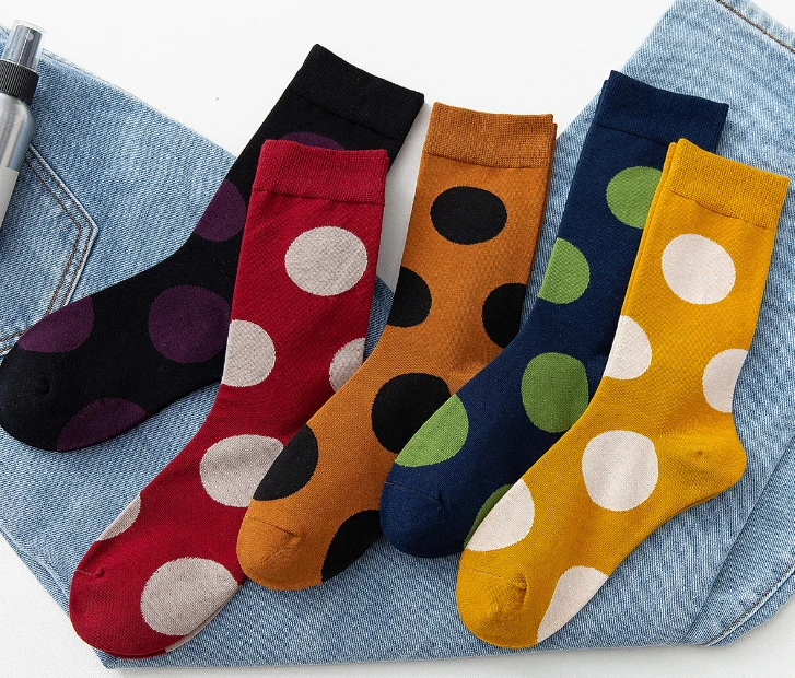 

1 pair Autumn Winter Retro Coloured dots women socks cotton cartoon Male Socks happy socks funny socks