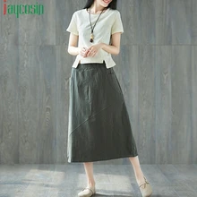 Повседневная Свободная Женская юбка из хлопка и льна, дышащая повседневная однотонная Свободная Женская юбка на молнии с карманом, обшитая панелями размера плюс, пляжные вечерние юбки