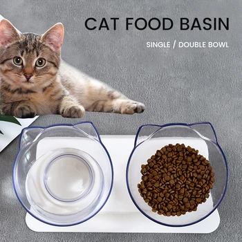 

Explosive Cat Double Bowl Cat Dog Pets Stand Feeder Food Bowl Container Transparent Non-slip Basin Bowl With Protection Cervical