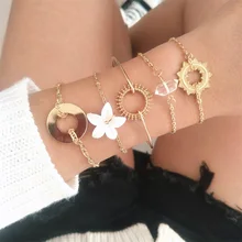 5 шт./компл. женские модные браслеты натуральный кристалл цветок солнце геометрическая цепочка браслет набор богемные очаровательные ювелирные аксессуары