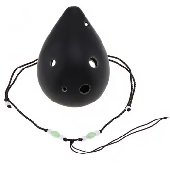 

6 Holes Alto ToneC Ocarina Ceramic Black Pottery Flute Instrument & Hang Rope