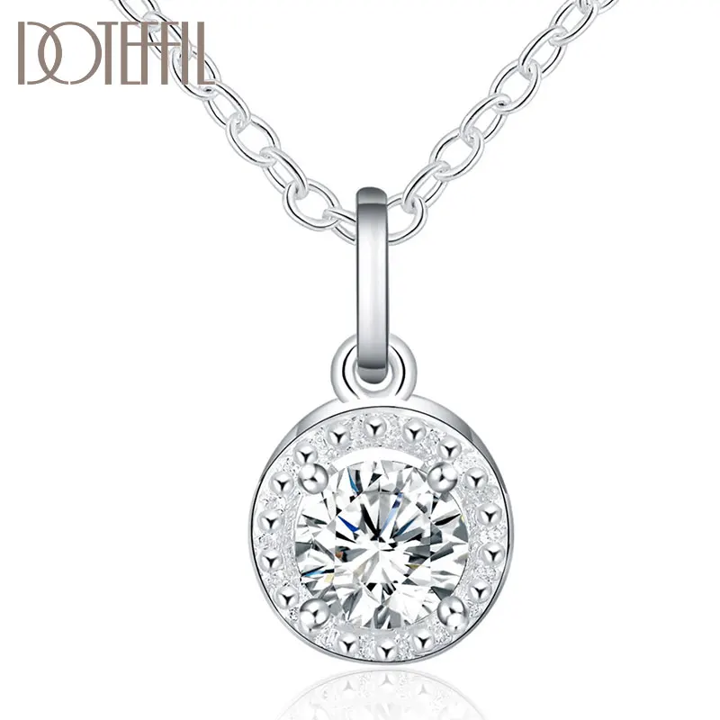 DOTEFFIL 925 Sterling Silver 16-30 Inch Chain AAA Zircon Pendant Necklace For Woman Wedding Engagement Party Charm Jewelry | Украшения и