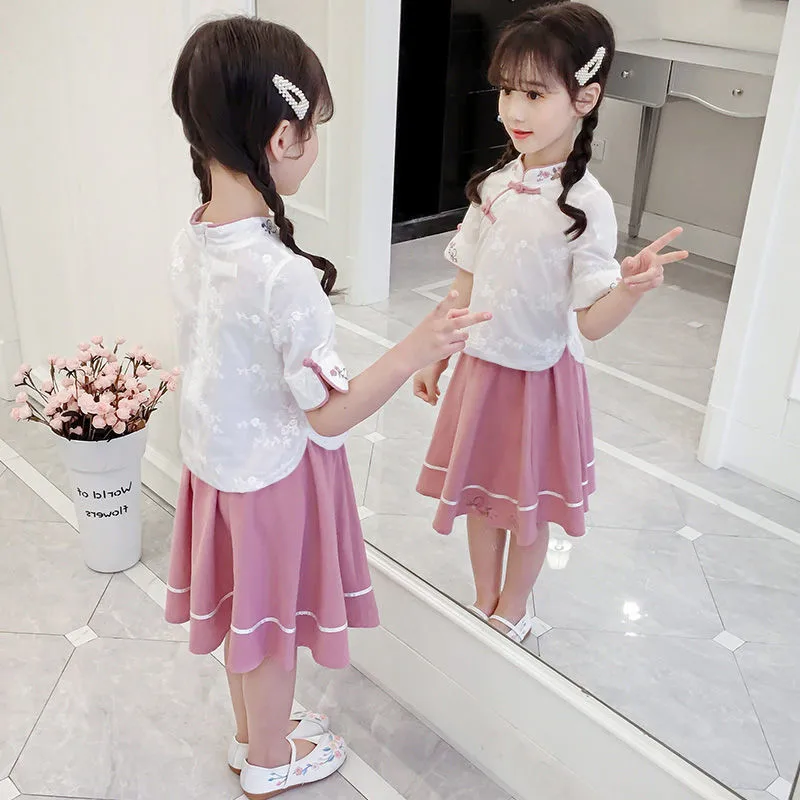 

Girls Improved Chinese Clothing Set 2019 New Style Summer GIRL'S Chinese-style Retro Cheongsam Set
