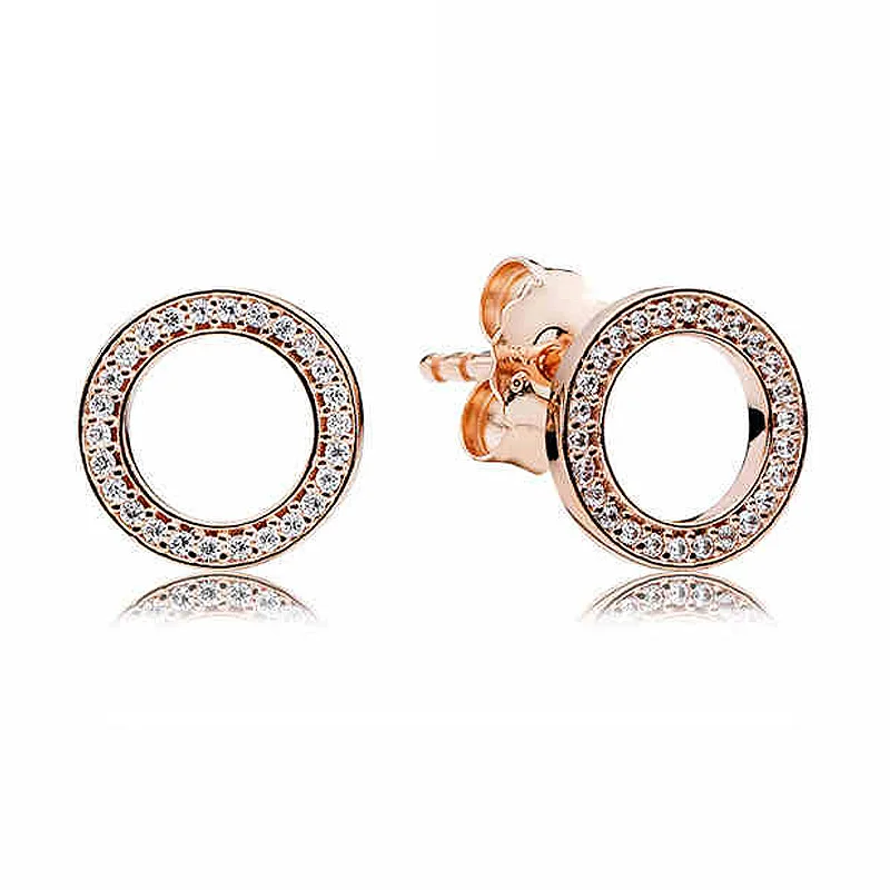 

Rose Sparkling Circular Forever With Crystal Stud Earring For Women 925 Sterling Silver Earring Wedding Gift Diy Pandora Jewelry