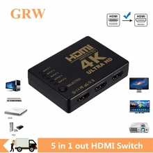 

GRWIBEOU 4K HDMI Switch 5 In 1 Out 3D 1080p Selector Splitter Hub with IR Remote Controller for HDTV DVD BOX HDMI Switcher