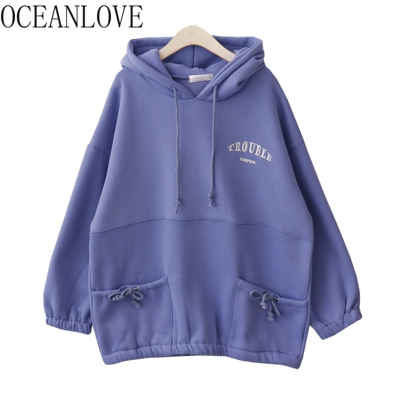 OCEANLOVE осенне-зимняя толстовка с вышитыми буквами фиолетовые 2021 толстовки