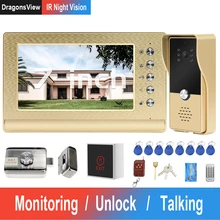 Przewodowy wideodomofon z zamkiem drzwi do domu domofon zestaw systemu kontroli dostępu wideodomofon 7 Cal Monitor RFID zamek elektroniczny