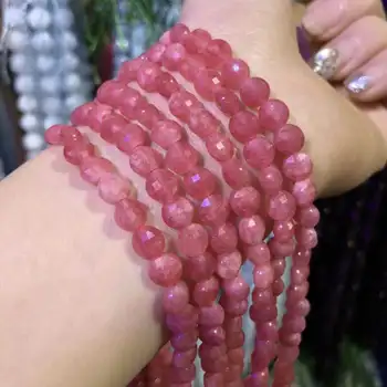 

Natural Stone Rhodochrosites Beaded Oblate shape Faceted Loose Spacer Beads For Jewelry Making DIY Necklace Bracelet Accessories