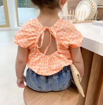 

2020 New Girls Plaid Shirt Short Sleeve Summer Cotton Fashion Girls Blouse 1-6t QA705